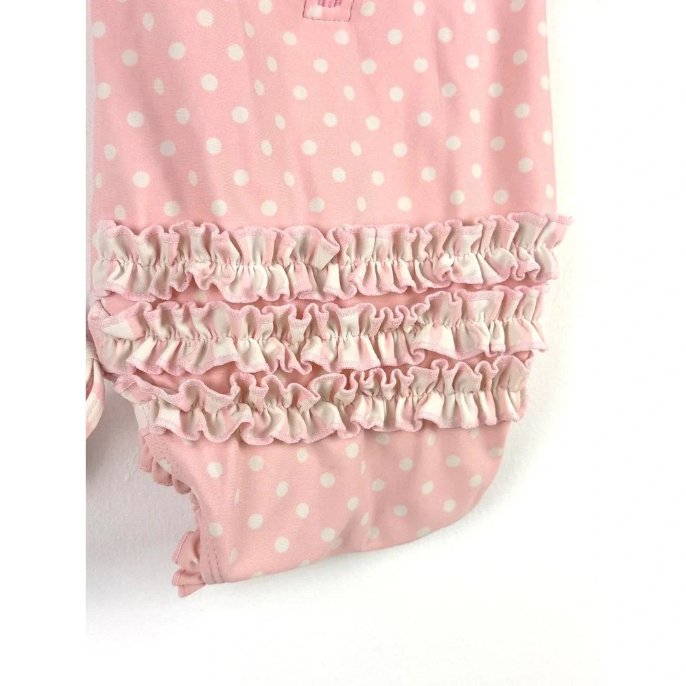 Ruffle Butts Baby Girl Pink Polka Dot Stripe Swimsuit Onesie 0-3M Cute‎